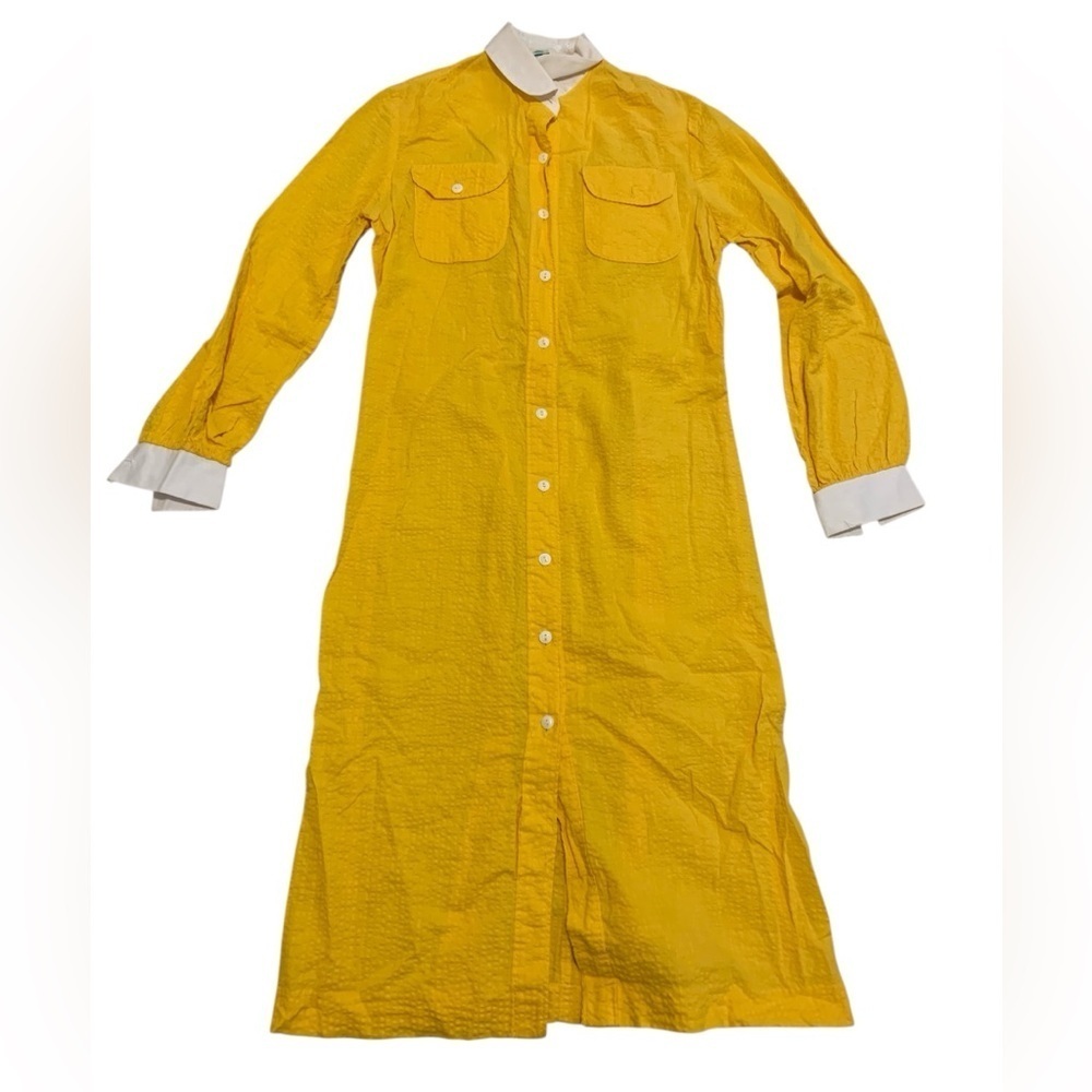 Vintage 60s/70s Algo Canada Yellow Seersucker Maxi Shirt Dress Union Made Size 9